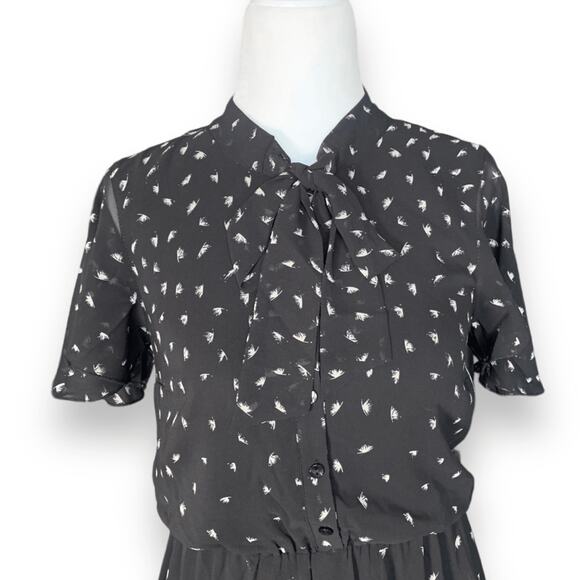 ModCloth Black Dandelion Maxi Dress Bow Detail Tie Neck Sheer Flutter Sleeve XS - Picture 7 of 15